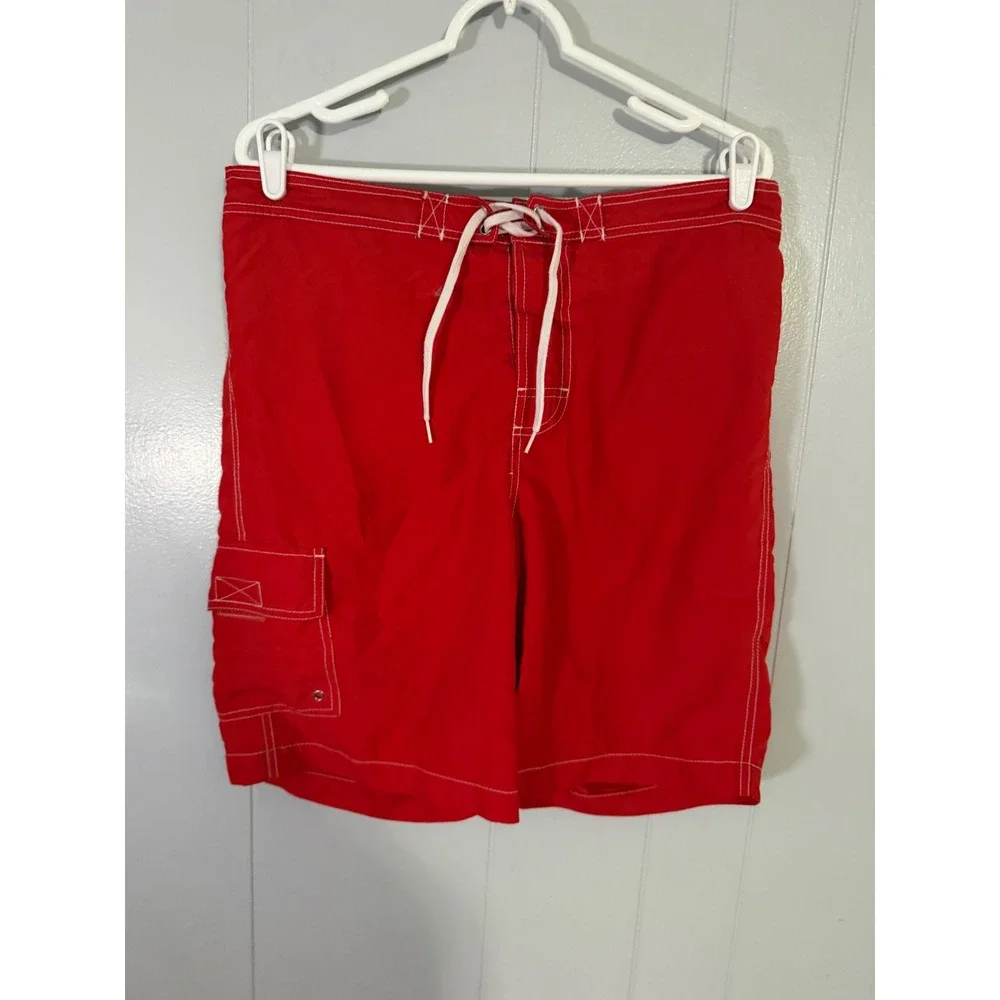 Merona Board Shorts Mens Size M 32-34 Red Cargo‎ Pocket Swim Trunks